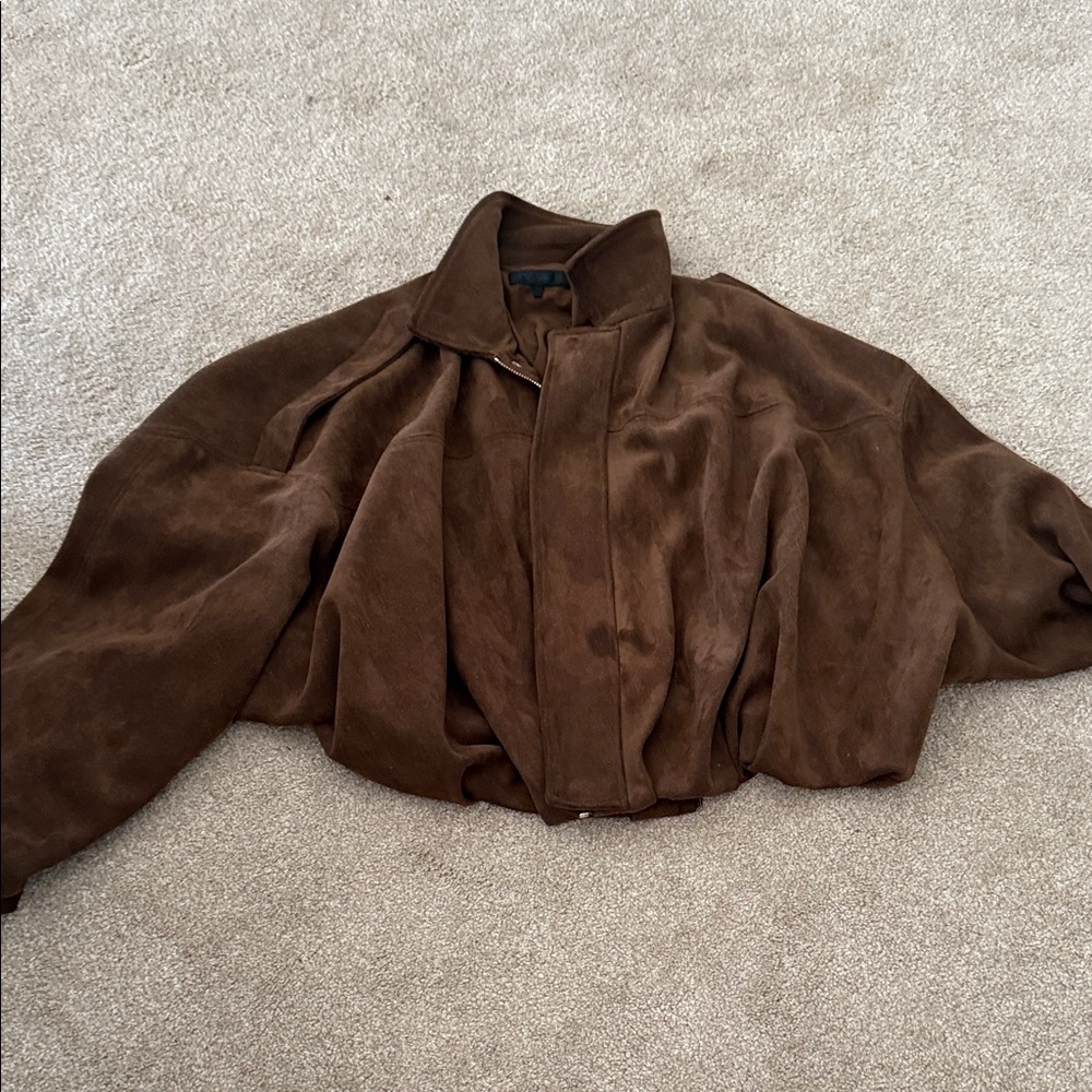 Zara Chocolate Brown Suede Bomber Jacket - Women